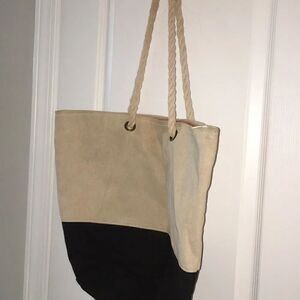 Big Canvas rope handle zipper top beach bag